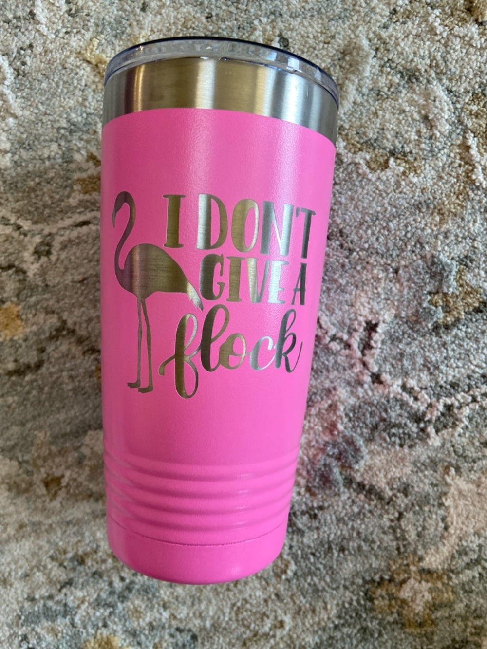 Pink Travel Tumbler - 'I Don't Give a Flock' Stainless Steel Mug